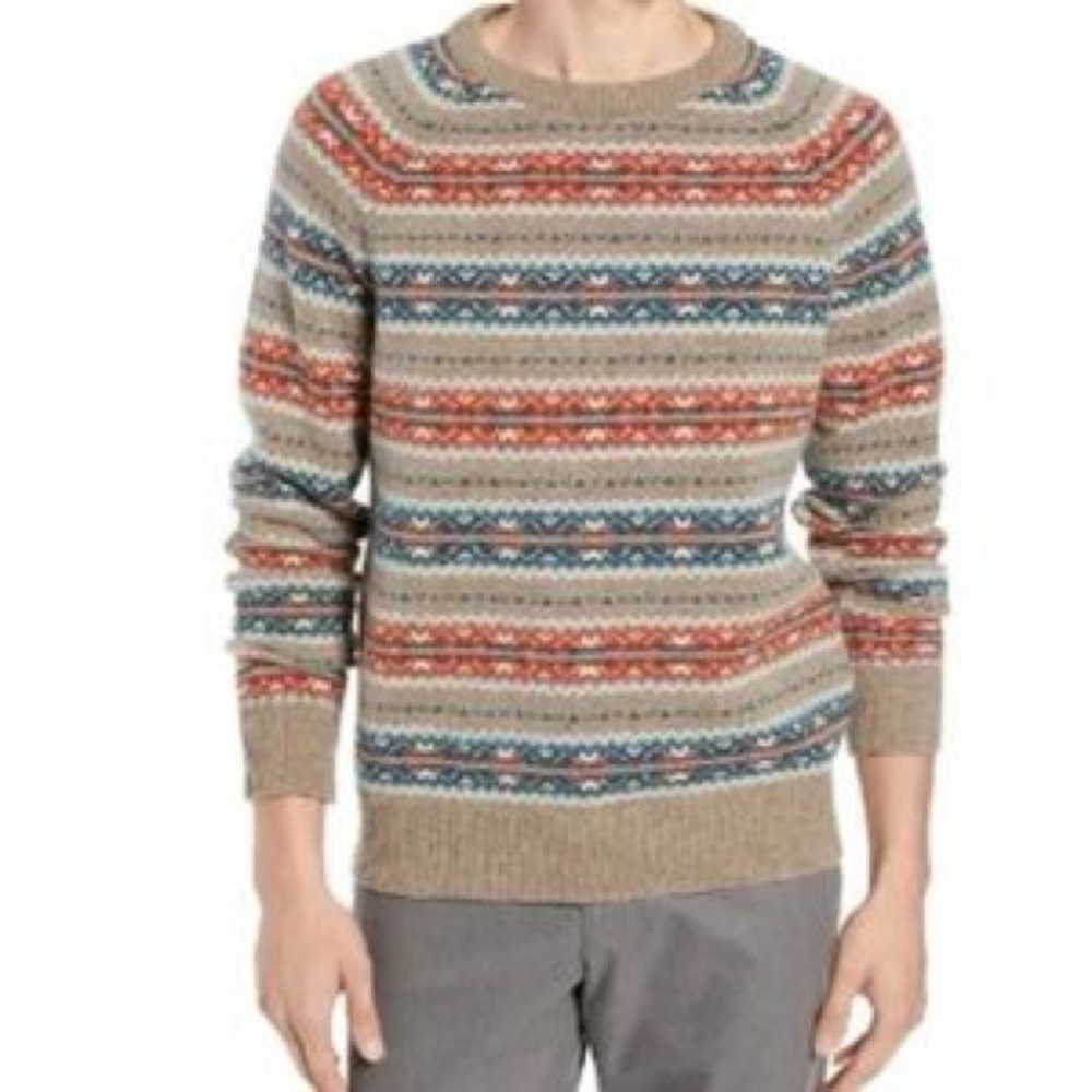 J.Crew men's lambswool fair isle crewneck sweater Sz Medium
